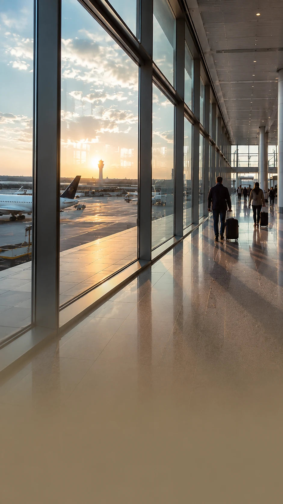 Airport arrival scene showing portable Wi-Fi use after landing abroad