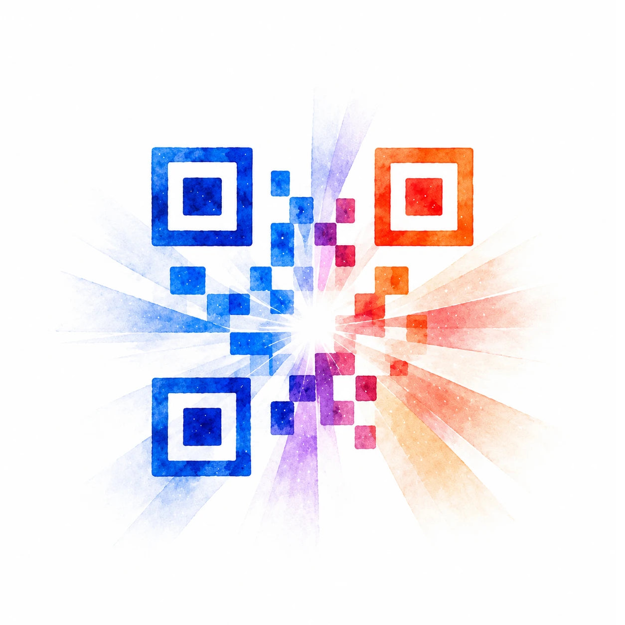 Abstract watercolor QR code graphic representing the steps before using D200 private Wi-Fi