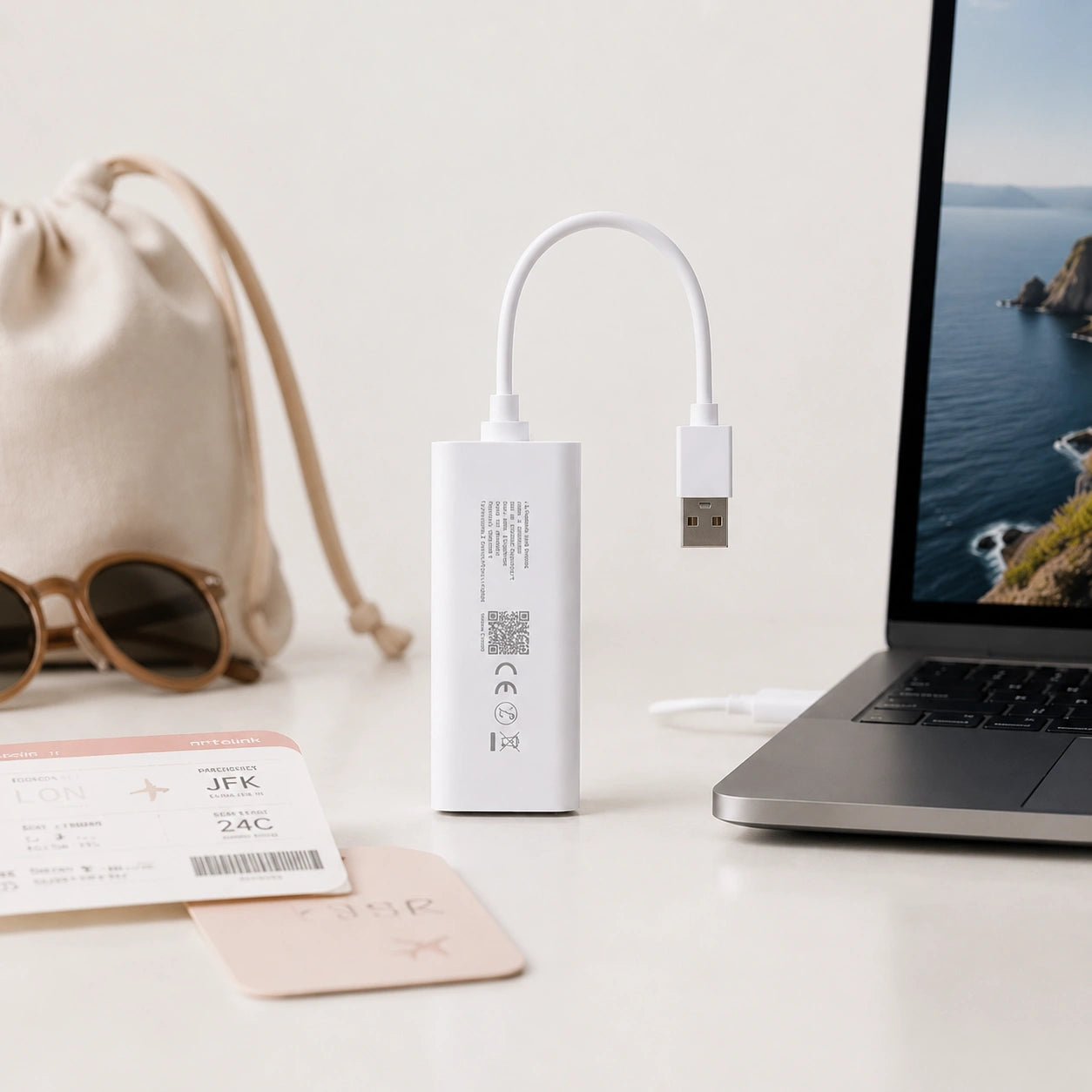 D200 portable Wi-Fi travel kit with phones, tablet, pouch, and trip essentials.
