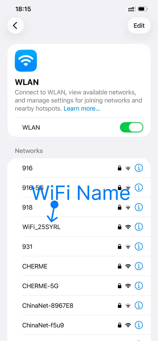 D200 Wi-Fi name shown in the WLAN list