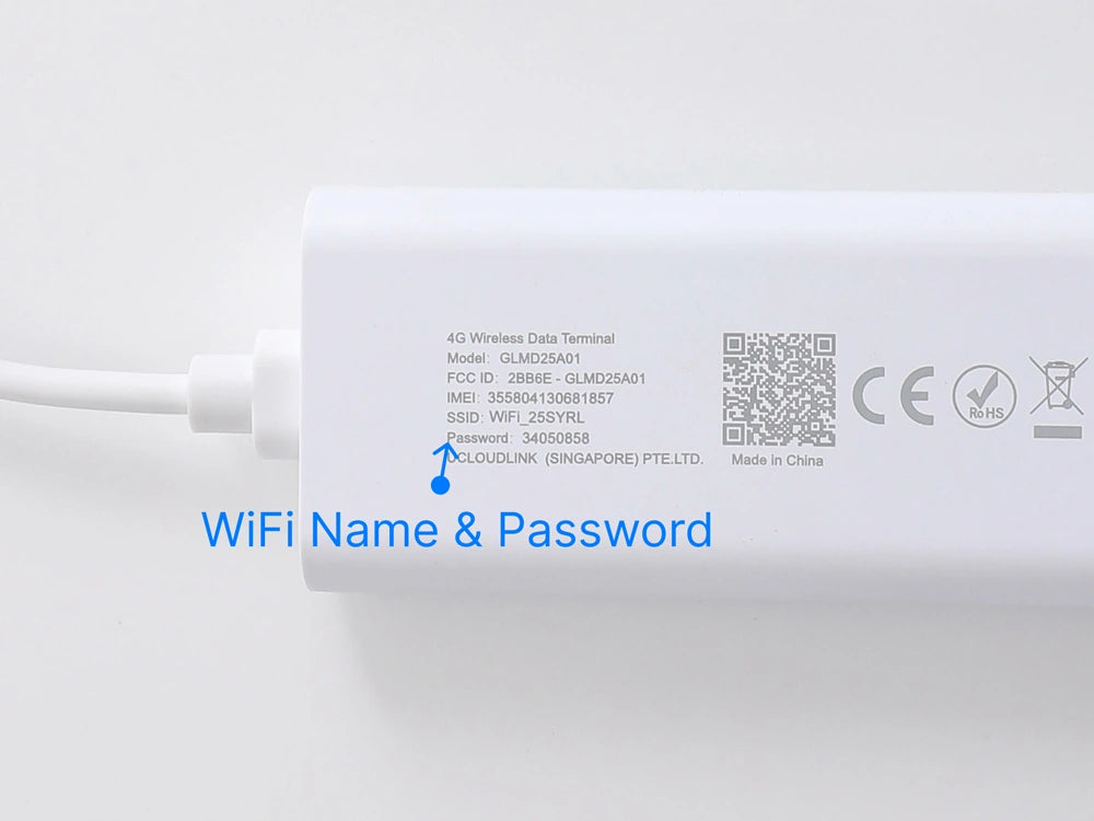 D200 Wi-Fi name and password printed near the QR code