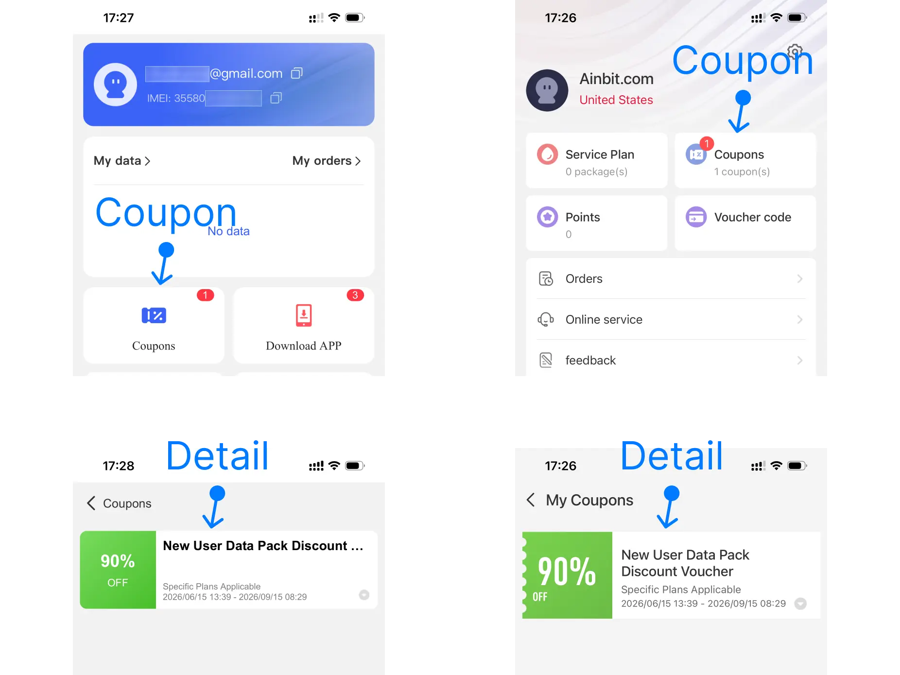 View coupon details in Data Mall or GlocalMeIOT
