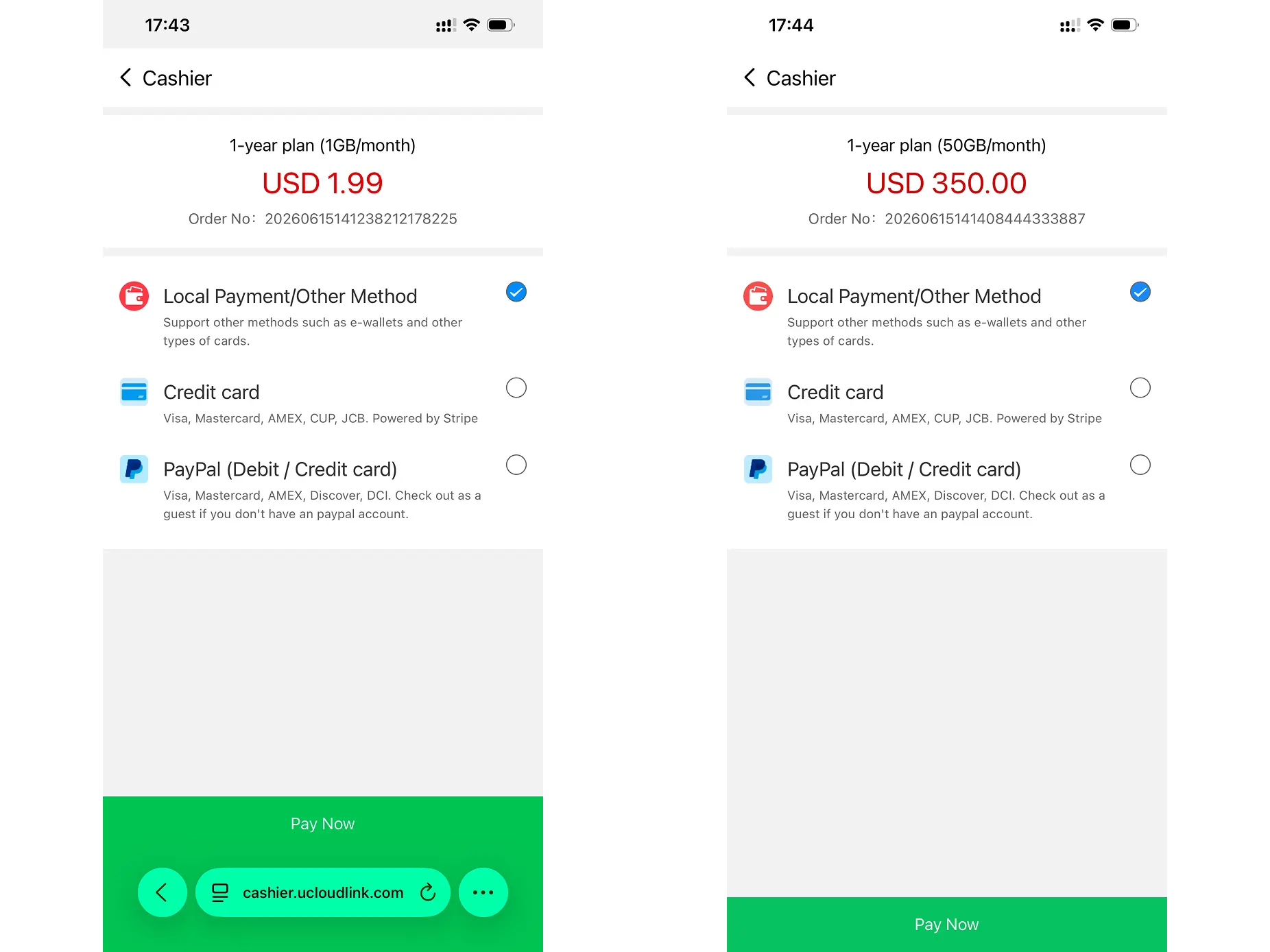 Choose a payment method in Data Mall or GlocalMeIOT