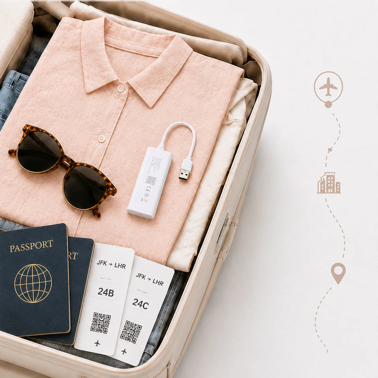 Portable Wi-Fi packed for a summer vacation route with layovers, hotel days, and family devices.